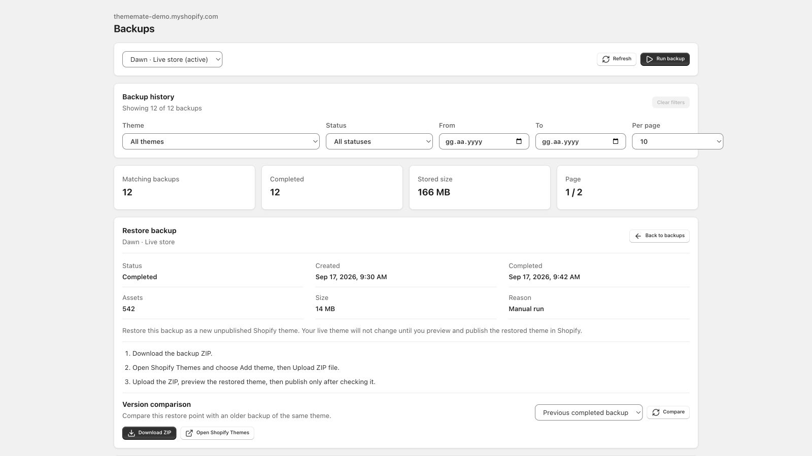 Preview before you publish in the ThemeMate demo store