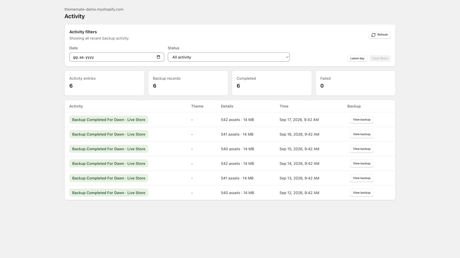 See what actually completed in the ThemeMate demo store
